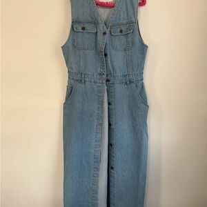 Vintage 90s Denim Midi Dress — Button Front, Belted Waist, Utility Pockets